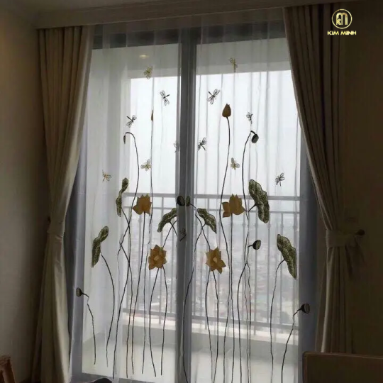 Rèm Vải Thêu Hoa Sen HS-17