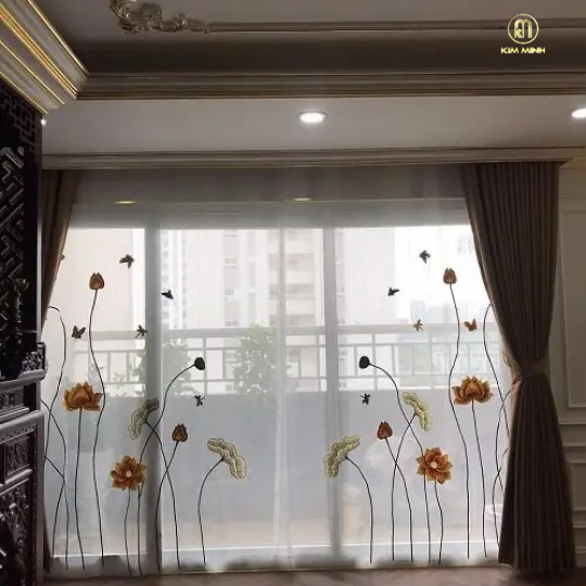Rèm Vải Thêu Hoa Sen HS-50