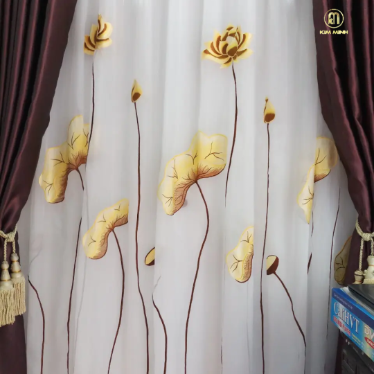 Rèm Vải Thêu Hoa Sen HS-10