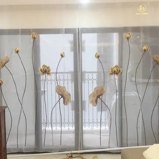 Rèm Vải Thêu Hoa Sen HS-48