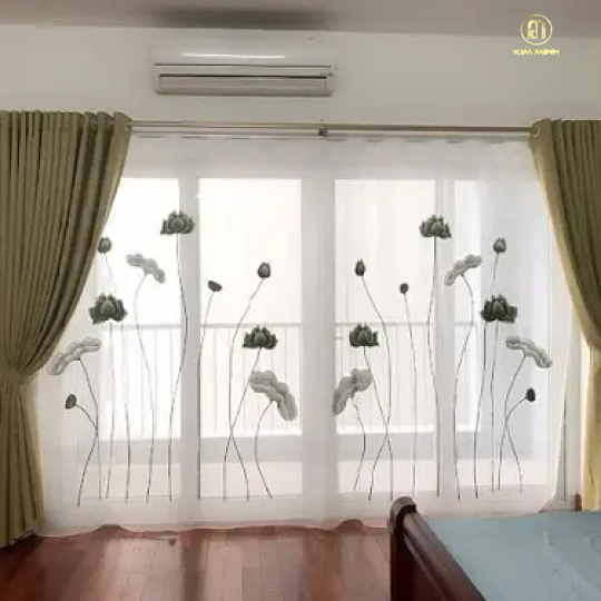 Rèm Vải Thêu Hoa Sen HS-51